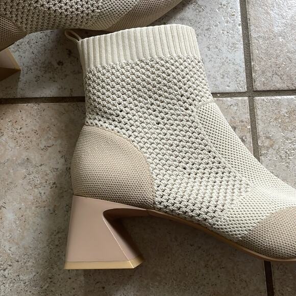 Vivaia Melissa Square-Toe Perforated Heeled Sock Boots Cream Ivory - Picture 14 of 16